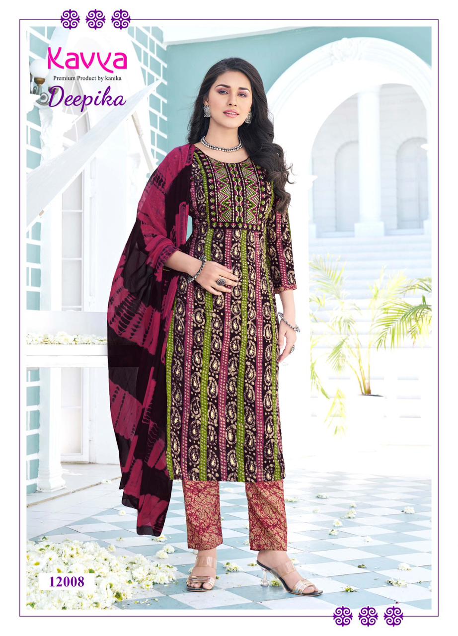 Deepika Vol 12 By Kavya Straight Cut Embroidery Kurti With Bottom Dupatta Wholesale Market
